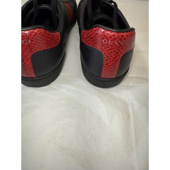 Gucci Ace Black Leather Python Embossed Leather Lace Up Sneakers Men size12 - Picture 6 of 16